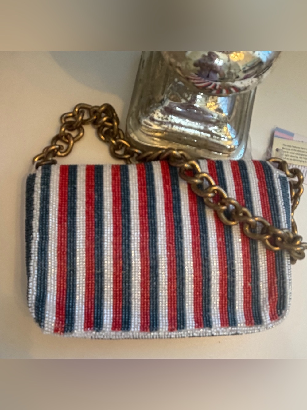 Handmade Beaded Stripe - Red, White & Blue Shoulder/Handbag - NWT - Picture 4 of 10